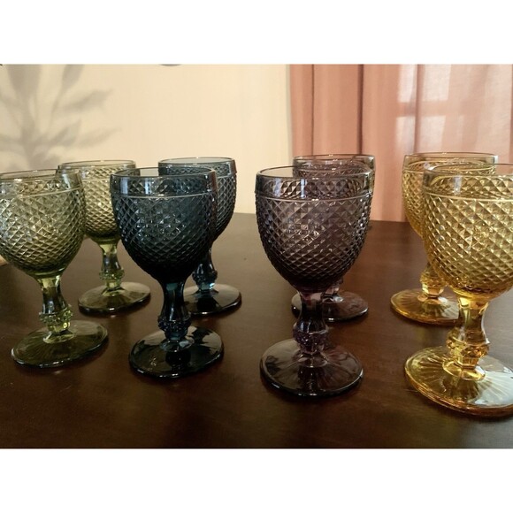 Vista Alegre Bicos Glass Water Goblets Set Of 8 Green Amethyst Amber Blue - Picture 1 of 11